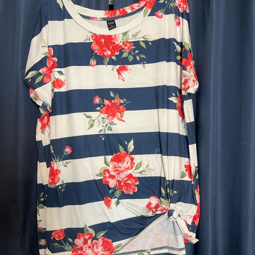 Floral Striped Short Sleeve Top